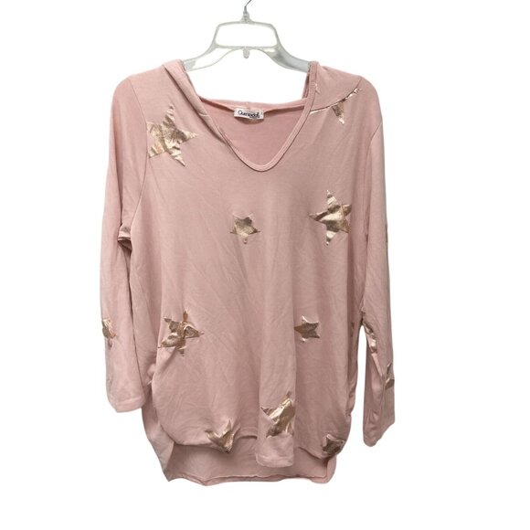 Maternity Star Print Hoodie Top Pink Metallic Accents Medium By Querenclo - Picture 4 of 8